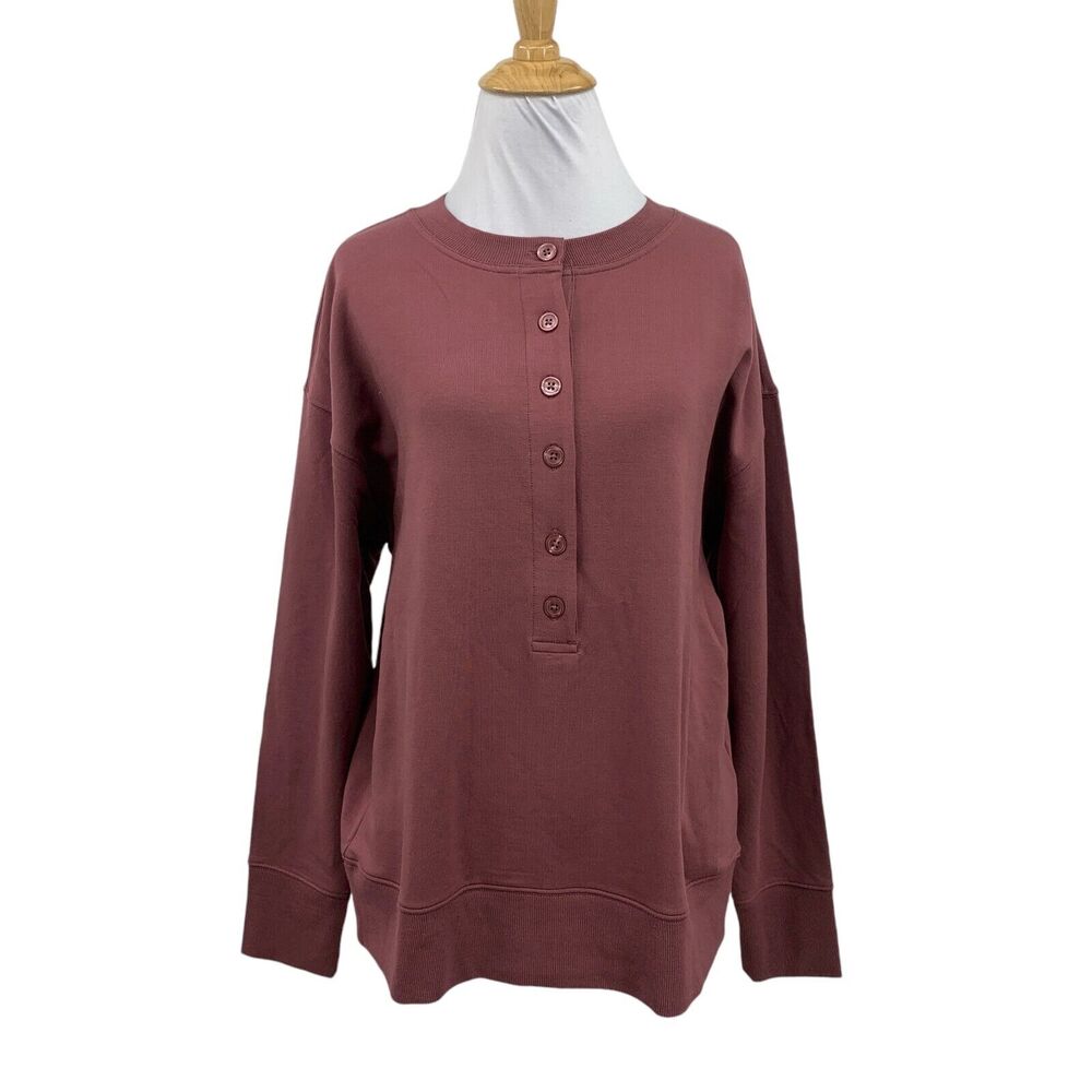 Athleta Sweatshirt Womens S Small Mauve Balance Henley Long Sleeve Stretch Top